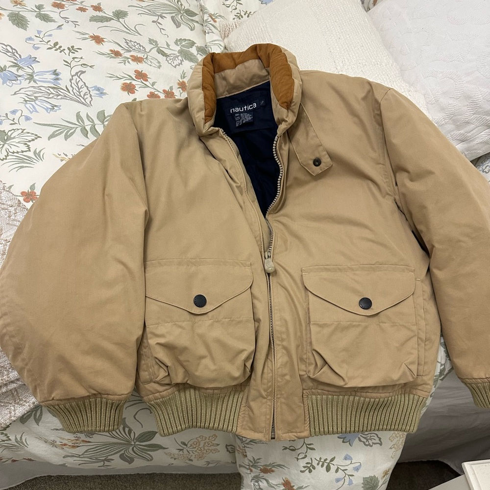Vintage Nautica Tan Bomber down Jacket for Men